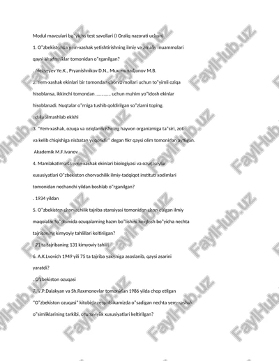 modul mavzulari bo‟yicha test savollari (i oraliq nazorati uchun) — DOC