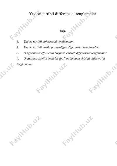 yuqori tartibli differensial tenglamalar — DOC