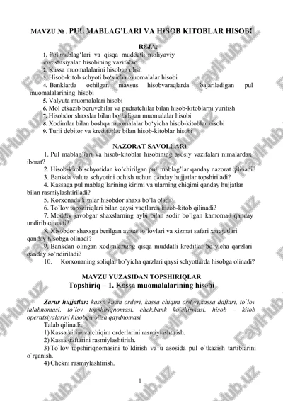 pul mablag’lari va hisob kitoblar hisobi — DOCX