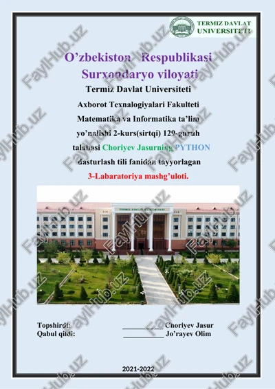 python dasturlash tili 3-labaratoriya ishi — DOCX