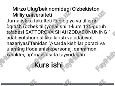 asarda kishilar obrazi va ularning ifodalanishi — PPTX