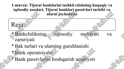 tijorat banklarini tashkil etishning huquqiy va iqtisodiy asoslari — PPTX