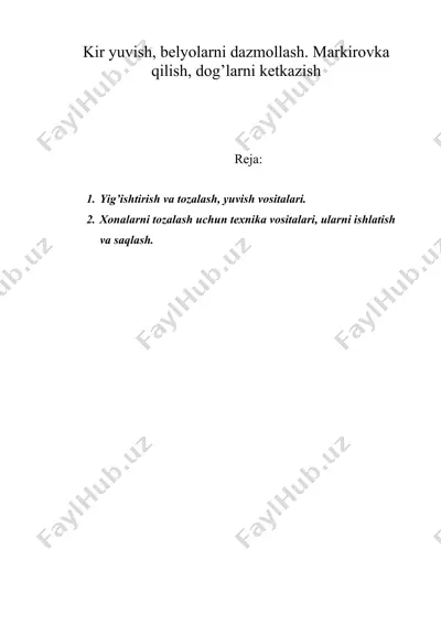 kir yuvish, belyolarni dazmollash. markirovka qilish, dog’larni ketkazish — DOC