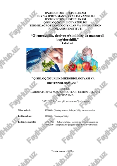 qishloq xo‘jalik mikrobiologiyasi va biotexnologiyasi — DOCX