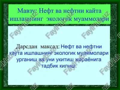 neft va neftni kayta ishlashning ekologik muammolari — PPT