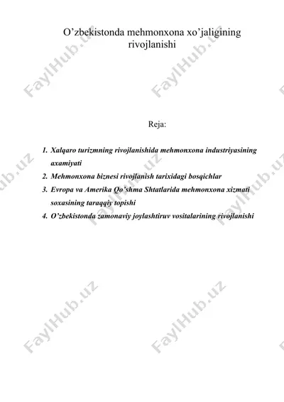 o’zbеkistonda mеhmonxona xo’jaligining rivojlanishi — DOC