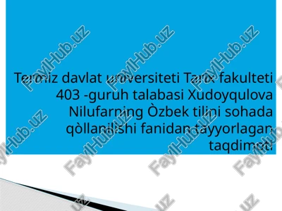 xudoyqulova nilufarning òzbek tilini sohada qòllanilishi fanidan tayyorlagan taqdimoti — PPTX