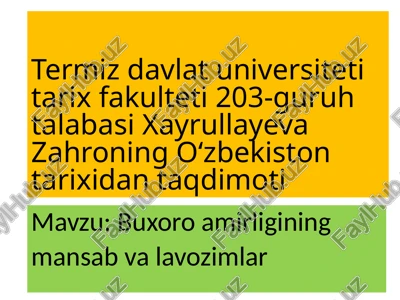 buxoro amirligining mansab va lavozimlar — PPTX