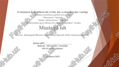 samarqand buxoro shaharlarida quyosh elektr stansiyasi qurilish — PPTX