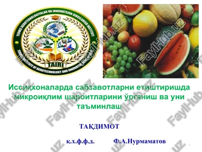 issiqxonalarda sabzavotlarni etishtirishda mikroiqlim sharoitlarini o'rganish va uni ta'minlash — PPT