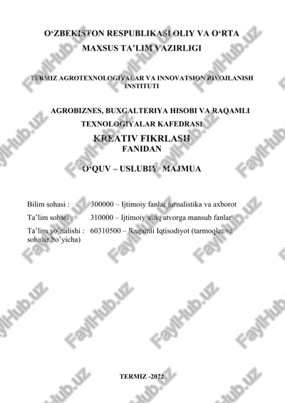 "kreativ fikrlash" o‘quv-uslubiy majmua — DOCX