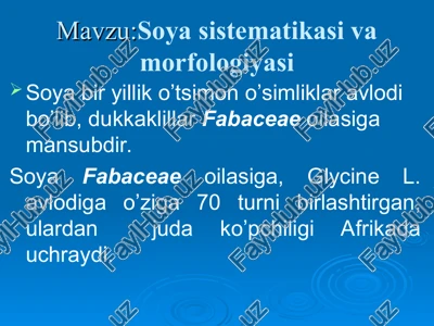 soya sistematikasi va morfologiyasi — PPT