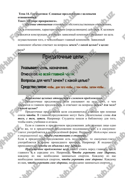 tema 14. grammatika: slojnie predlojeniya s tselevimi otnosheniyami — DOCX