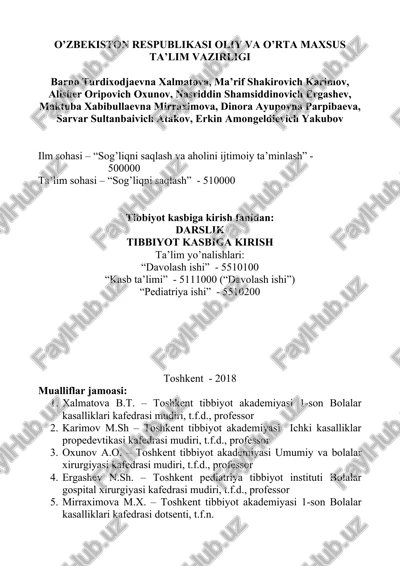 tibbiyot kasbiga kirish fanidan — DOCX