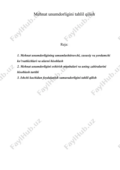 mehnat unumdorligini tahlil qilish — DOC