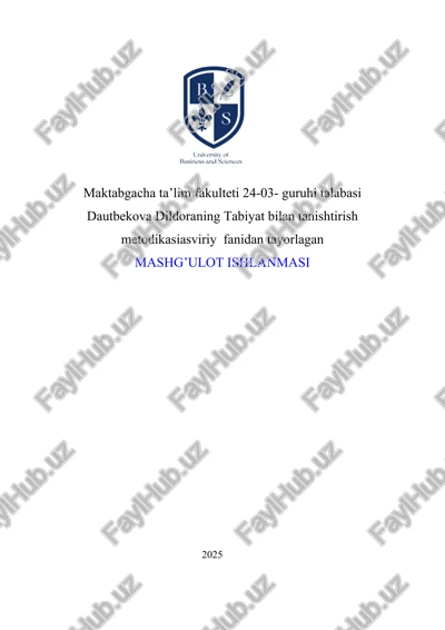 tabiat bilan tanishtirishning ko‘rgazmali metod va usullari — DOCX