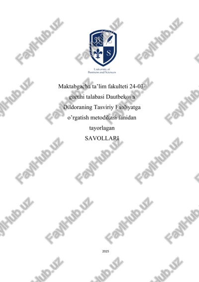 tasviriy faoliyatga o’rgatish metodikasi — DOCX