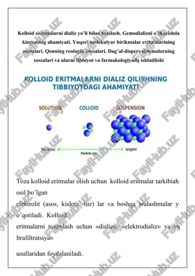 kolloid sistemalarni dializ yo’li bilan tozalash — DOCX