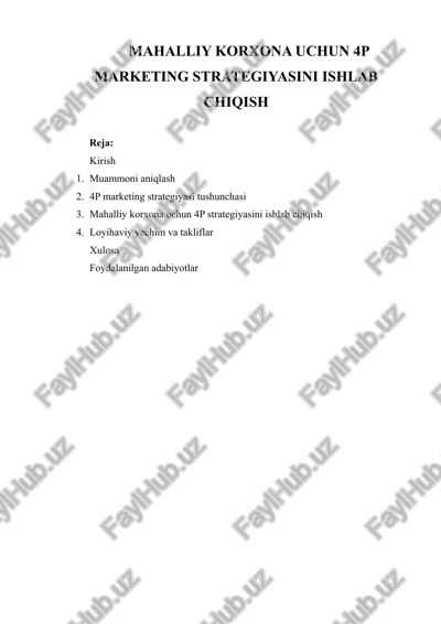 mahalliy korxona uchun 4p marketing strategiyasini ishlab chiqish — DOCX