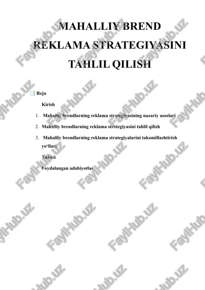 mahalliy brend reklama strategiyasini tahlil qilish — DOCX