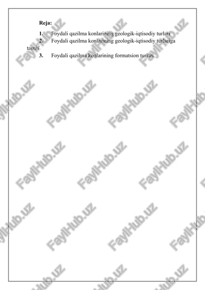 foydali qazilma konlarining geologik-iqtisodiy turlari mavzusida mustaqil ish — DOCX