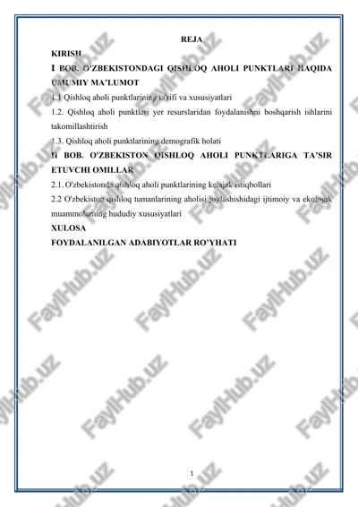 o'zbekistondagi qishloq aholi punktlari — DOC
