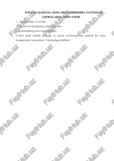 foydali qazilma konlarini qidirishda xavfsizlik choralarini joriy etish — DOCX