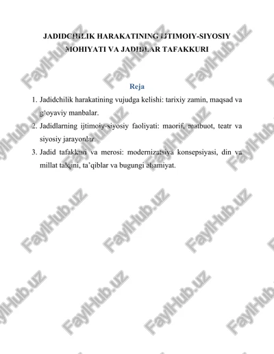 jadidchilik harakatining ijtimoiy-siyosiy mohiyati va jadidlar tafakkuri — DOCX