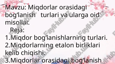 miqdorlar orasida bog'lanish turlari va ularga oid misollar — PPTX