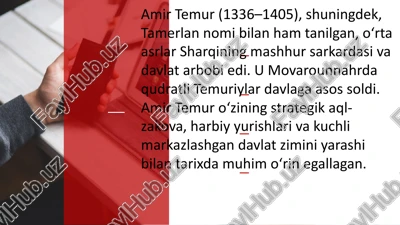 amir temurning davlat arbobi sifatidagi faoliyati — PPTX