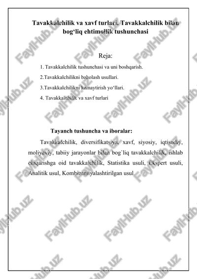 tavakkalchilik va xavf turlari — DOCX