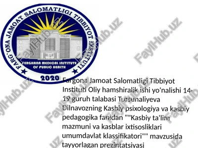 kasbiy ta'lim mazmuni va kasblar ixtisosliklari umumdavlat klassifikatori — PPTX