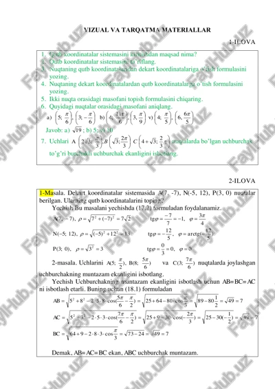 qutb koordinatalar sistemasi yechish yo'llari — PDF