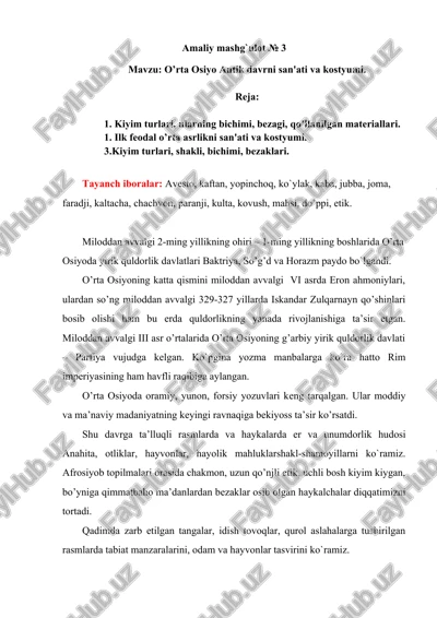o’rta osiyo antik davrni san'ati va kostyumi — DOC