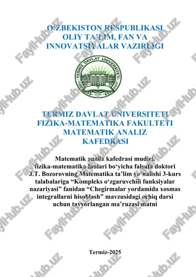 kompleks o‘zgaruvchili funksiyalar nazariyasi — DOCX