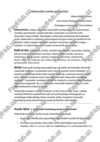 matematik mantiq elementlari — DOCX