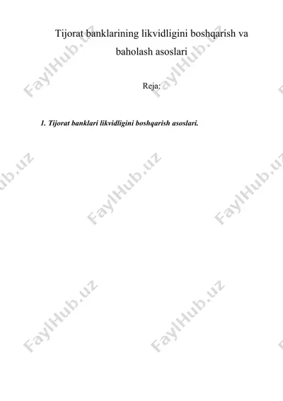 tijorat banklarining likvidligini boshqarish va baholash asoslari — DOC