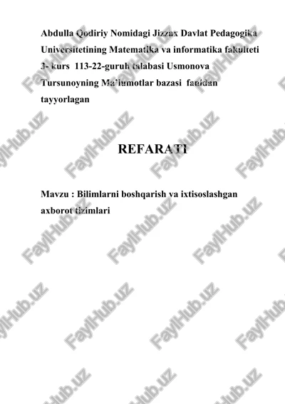 ma’lumotlar bazasi fanidan tayyorlangan referat — DOCX
