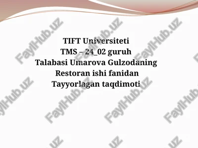 restoran xizmatlari daxavfiylik ta'limi — PPTX