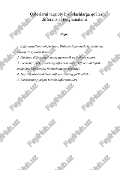 qatorlarni taqribiy hisoblashlarga qo'llash, differensial tenglamalami — DOC