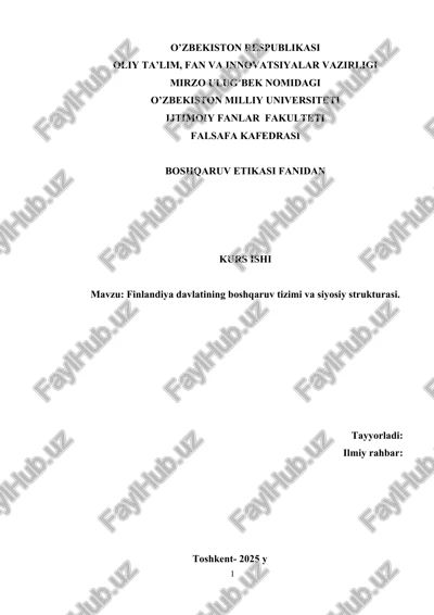 finlandiya davlatining boshqaruv tizimi va siyosiy strukturasi. — DOCX