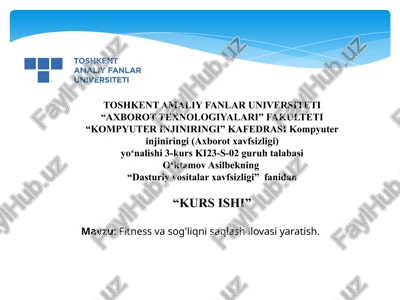 fitness va sog'liqni saqlash ilovasi yaratish — PPTX