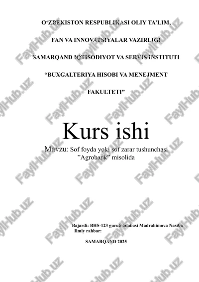 sof foyda yoki sof zarar tushunchasi ”agrobank” misolida — DOCX