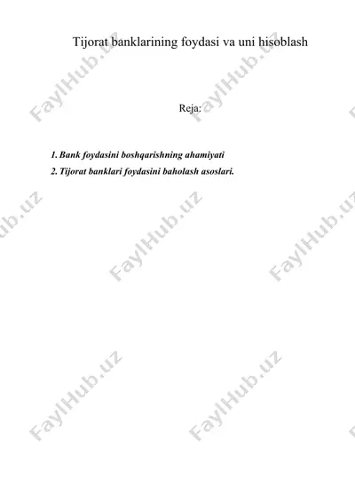 tijorat banklarining foydasi va uni hisoblash — DOC