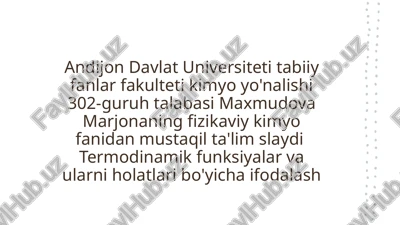 termodinamik funksiyalar va ularning turlari — PPTX