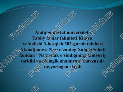 na'mata ko'simligining kimyoviy tarkibi va biologika hamiyati — PPTX