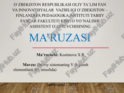 davriy sistemaning v a guruh elementlari( n2misolida) — PPT