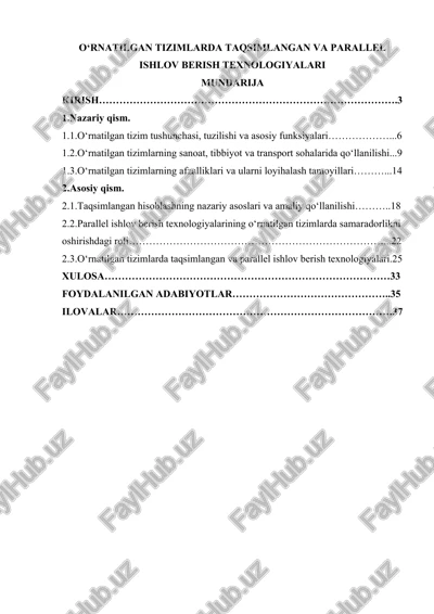 o‘rnatilgan tizimlarda taqsimlangan va parallel ishlov berish texnologiyalari — DOCX