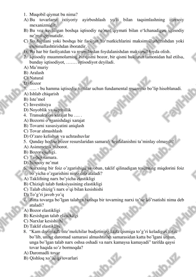 iqtisodiyot sinovi savollari — PDF