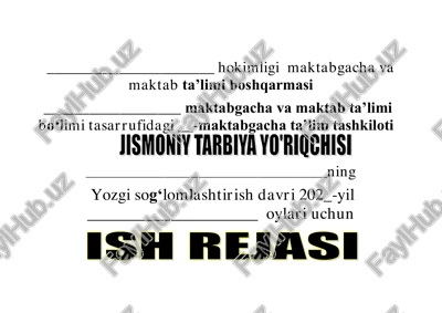 yozgi sog'lomlashtirish bog'cha jismoniy tarbiya yo'riqchisi ish reja yoz davri — PDF